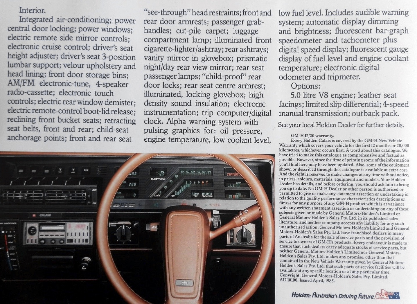 1985 Holden VK Calais Brochure Page 1